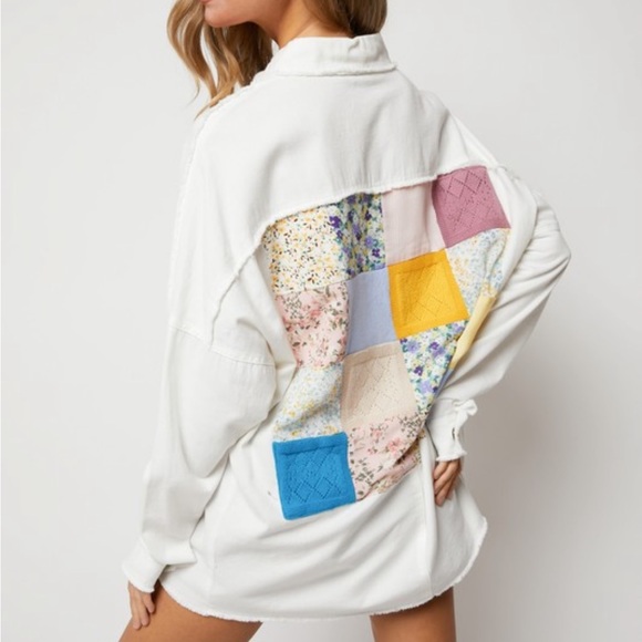 Davi & Dani Multi Knit Lace Patch Work Button Down Jacket - Picture 7 of 7